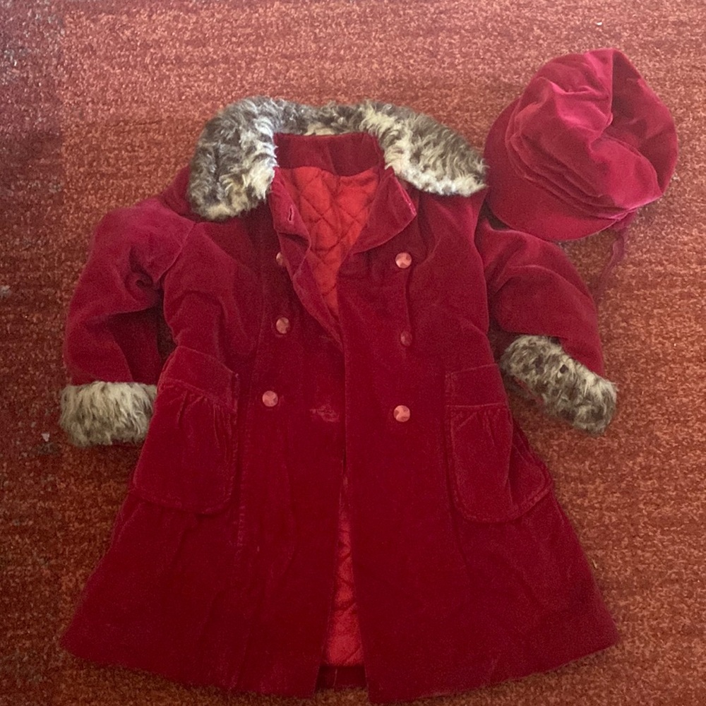 Vintage (1950s) Velour toddler big kid coat and Hat (Little Nugget Canada)